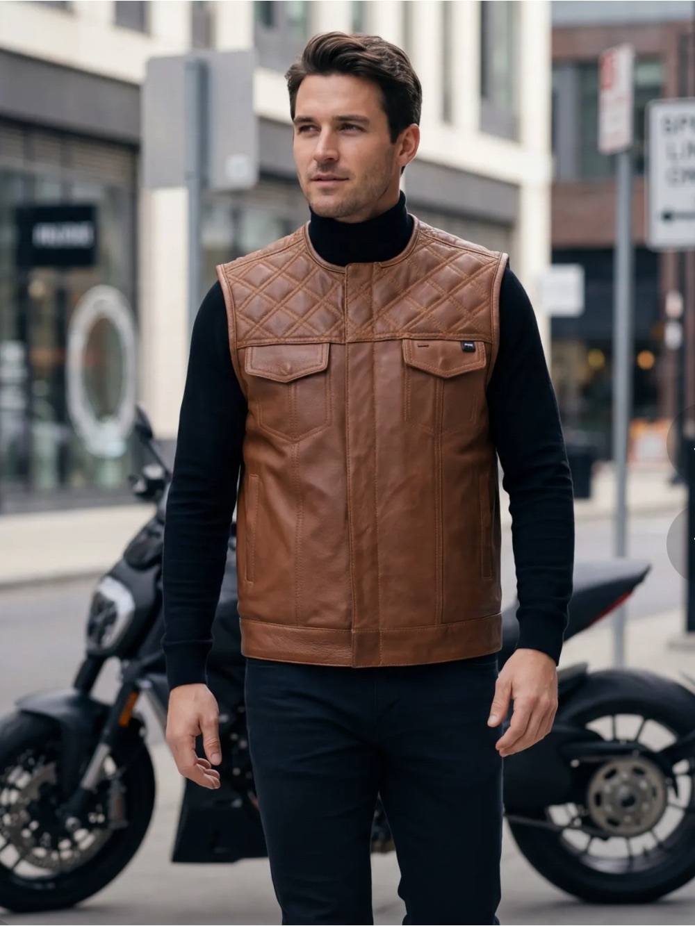 Brand new Brown/ Cognac men’s Leather Motorcycle Vest